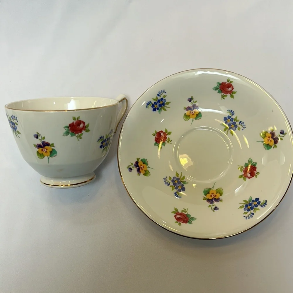 Vintage Crown Staffordshire England Fine Bone China Tea Cup and Saucer